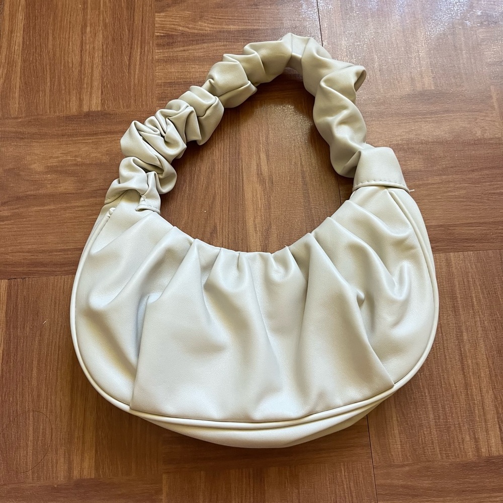 Beige Ruffle Baguette Bag